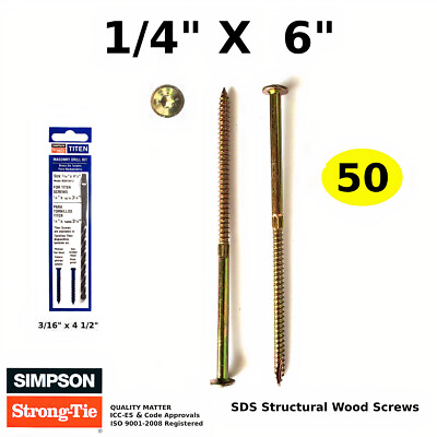 #ad SDS Structural Wood Screws 1 4quot; x 6quot; Simpson Strong Tie. Zinc Chromate 50 $54.00