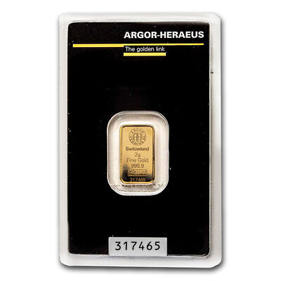 #ad 2 gram Gold Bar Argor Heraeus In Assay $188.56