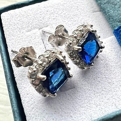 #ad Blue Sapphire Earrings Sterling Silver 925 Stud Earrings for Women lab created $97.49