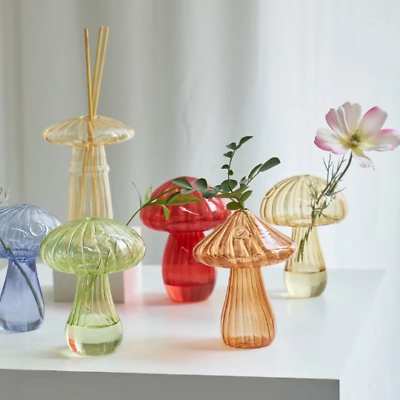 #ad Glass Mushroom Vase Mushroom Art Whimsical Decor Eathy Home Decor Nature AU $26.50