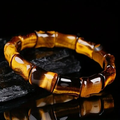 #ad Natural Tiger#x27;s Eye Handmade Bamboo Shaped Healing Reiki Balance Unisex Bracelet $13.98