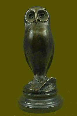 #ad Bronze Marble Base Owl Bird Sculpture Statue Figurine Barn Animal Home Decor Art $139.65