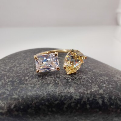 #ad 2.4 Ct Yellow Pear And White Radiant Cut CZ Two Stone Open Gap Promise Gold Ring $653.00