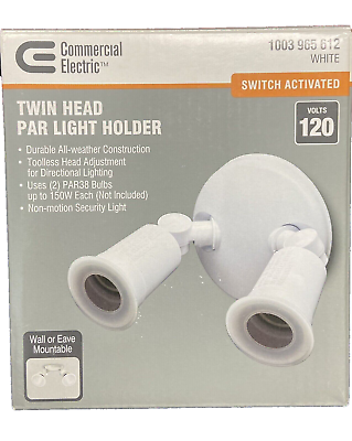 #ad Commercial Electric Twin Head White Outdoor Flood Security Lighting Light Holder $16.49