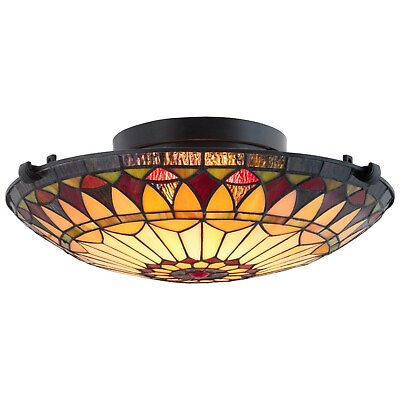 #ad Kira Home Mateo 16quot; 2 Light Tiffany Glass Flush Mount Ceiling Light Black Finis $75.96