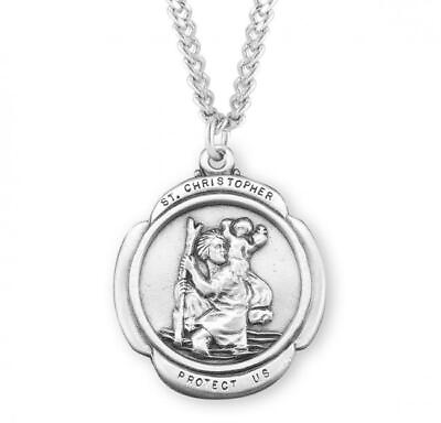 #ad Sterling Silver Saint Christopher Rounded Cross Medal Size 1.3in x 1.0in $189.99