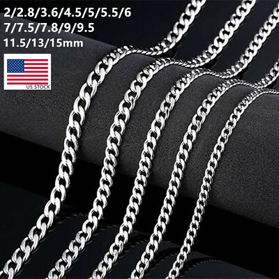 #ad 2 15mm Stainless Steel Curb Cuban Chain 16 36#x27;#x27; Woman Man NEVER FADE $19.20