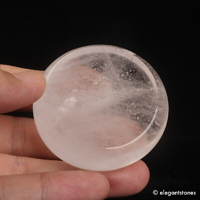 #ad 91g50mm Natural Clear Quartz Crystal Coin Palm Worry Stone Healing Chakra Reiki $15.19