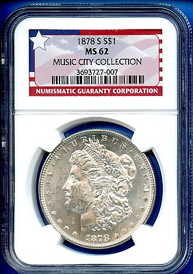 #ad 1878 S NGC MS62 Morgan Silver US Coin Dollar Music City Collection 1878 S MS 62 $134.95