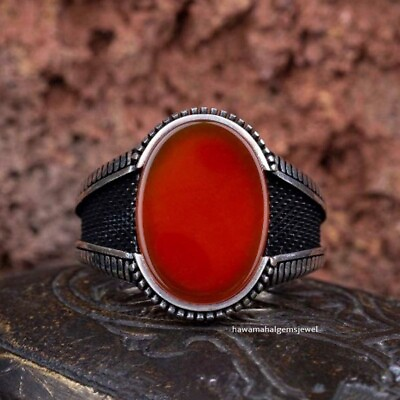 #ad Natural Red Onyx 925 Sterling Real Silver Ring Gift Jewelry For Men $41.87
