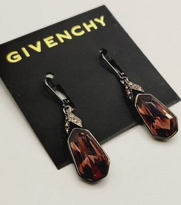#ad Givenchy Hematite Tone Grape Crystal Chandelier Earrings Vintage #FF $43.20