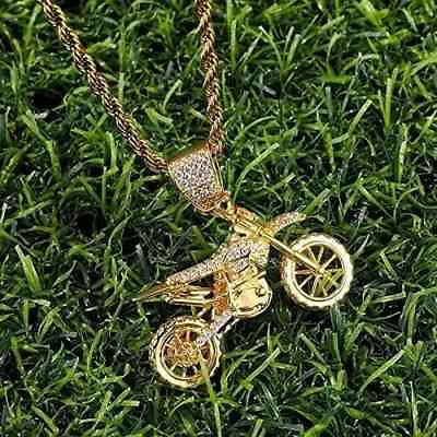 #ad 2Ct Round Simulated Diamond Mens Motorcycle Charm Pendant 14K Yellow Gold Plated $132.60