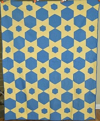 #ad Well Quilted Vintage 30#x27;s Blue amp; Yellow Touching Stars Antique Quilt BEAUTIFUL $495.00