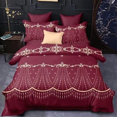 #ad Shatex Burgundy Queen Size Bed Comforter Set Soft amp; Breathale Crystal Print 3pcs $43.38