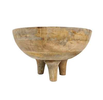 #ad Banded Wooden Riser Bowl 3 Legs Natural Finish Decorative Storage Modern Farm $40.00