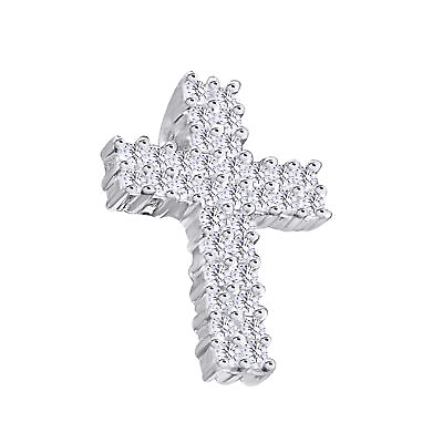 #ad 14K White Gold Plated Womens Ladies Simulated Round Mi Cross Pendant Charm 1 4Ct $267.59