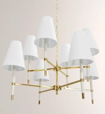 #ad Worlds Away Gold Brass and White HINES modern chandelier $450.00
