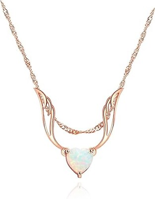 #ad 18K Rose Gold Plated Created Opal Guardian Angel Necklace New $32.99