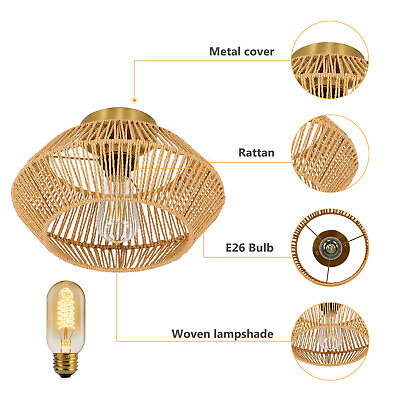 #ad LED Chandelier Ceiling Light Woven Rattan Fixture Ceiling Lamp Dining Bedroom $37.81