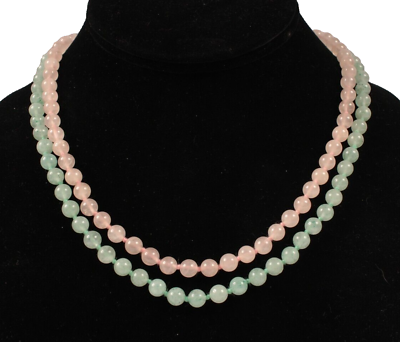 #ad Vintage Pink and Green Jade Bead Necklace 38 Inches Jeweler#x27;s Estate $38.99