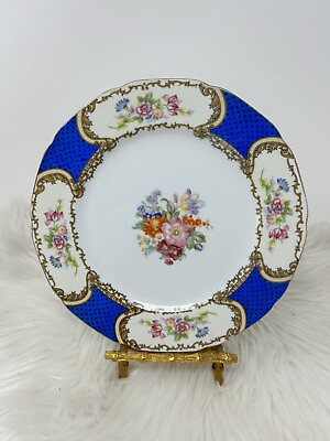 #ad Old Gold Castle Japan GCA 2 Luncheon Plate Blue Rim Floral Design Scrolls 8 3 4quot; $31.49