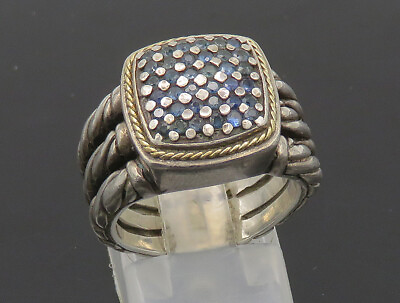 #ad SAMUEL BENHAM 925 Silver amp; 18K GOLD Vintage Blue Diamonds Ring Sz 6.5 RG21098 $315.55
