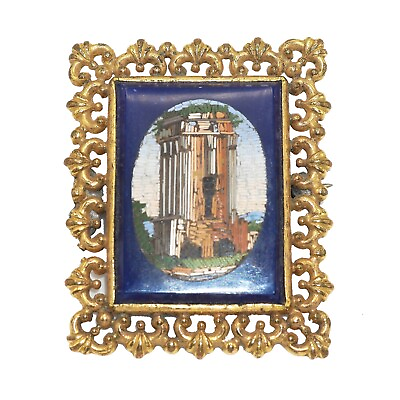 #ad 3749 Micromosaic Brooch. Rome 19th c micro mosaic glass. $1000.00