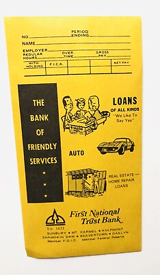 #ad Vintage First National Bank Sunbury Kulpmont Pennsylvania PA Deposit Envelope $11.29
