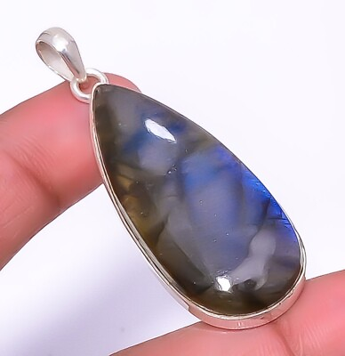 #ad Natural Labradorite Blue Pendant 925 Solid Sterling Silver Jewelry 2.15quot; $15.59