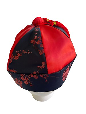 #ad Vintage Chinese Emperor Costume Hat Tassel Black Red $10.00