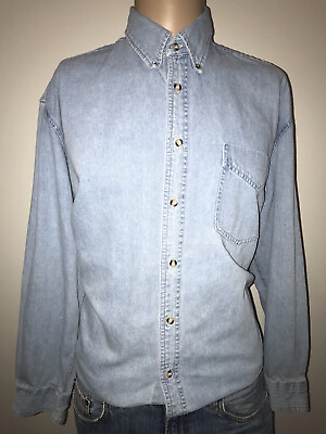 #ad Bogari Mens Large Vintage Denim Style Shirt Button Up Long Sleeve Blue $34.88
