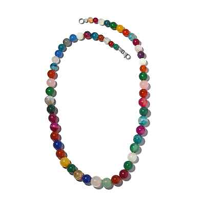 #ad 925 Sterling Silver Natural Agate Beaded Necklace Gift Jewelry Size 20 Ct 293.5 $16.46