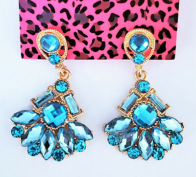 #ad Delicate Blue Drop FANS Rhinestone Chandelier Betsey Johnson Dangle Earrings $12.98
