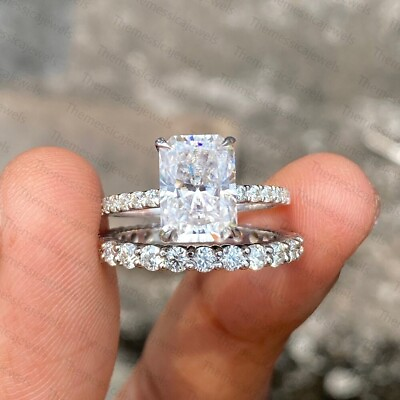 #ad 2.84 TCW Radiant Cut Moissanite Bridal Set Engagement Ring 14k White Gold Plated $121.36