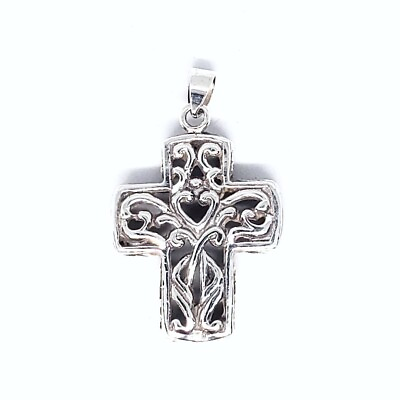 #ad Vintage Ornate Hollow Sterling Silver 925 Cross Pendant $15.00