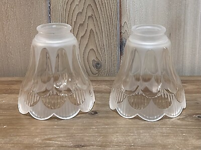 #ad 2 Frosted Clear Glass Sconce Lamp Shade Scallop Edge Replacement Ceiling Fan $24.99