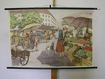 #ad Pretty Mural Fruit And Gemüsemarkt Marketplace IN Vienna 38 5 8x26in 1955 $259.35