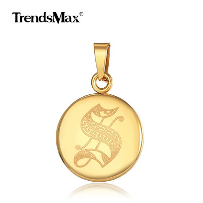 #ad Yellow Gold Plated Stainless Steel Alphabet Letter Charm Pendant Round shape $6.50