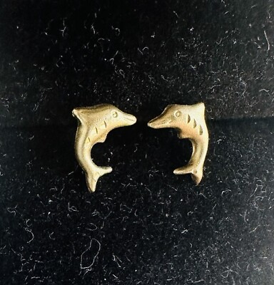 #ad Dolphin Stud Earrings Solid 14k Yellow Gold $31.79