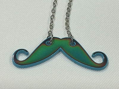 #ad New Teal Large Mustache Mood necklace Color Change Pendant Mood Charm $7.99