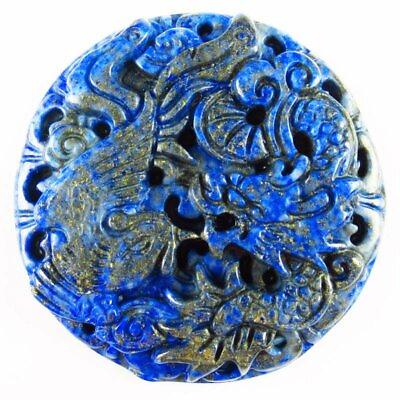 #ad 30g 46x7mm Carved Lapis Lazuli Dragon and Phoenix Pendant Bead send randomly $15.99