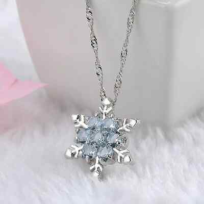 #ad Elegant 925 Sterling Silver Snowflake Blue Topaz New Fashion Pendant Necklace $13.74