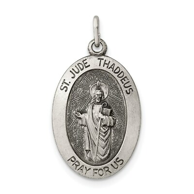 #ad Sterling Silver St. Saint Jude Thaddeus Oval Medal Charm Pendant 0.99 Inch $24.10