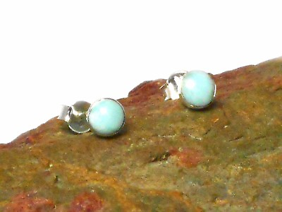 #ad LARIMAR Sterling Silver 925 Gemstone Earrings STUDS 6 mm Gift Boxed $27.99