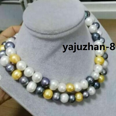 #ad 10 12mm South Sea Baroque Pearl Necklace 36quot; Multicolor White Black 14k Gold P $79.99