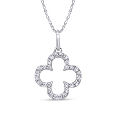 #ad 1 9 Ct Open Clover Flower Pendant 18quot; Necklace Natural Diamond 14k White Gold $304.51