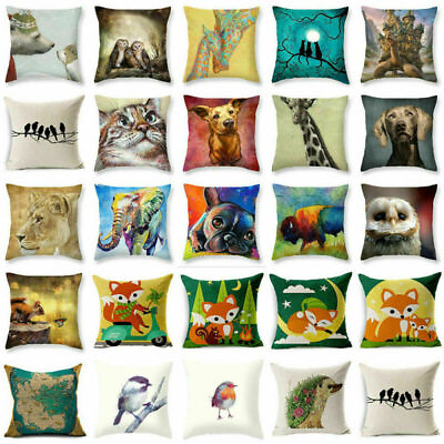 #ad Pillow Case Home Decor Cute Giraffe Fox Cotton Linen Throw Sofa Cushion Cover $7.76