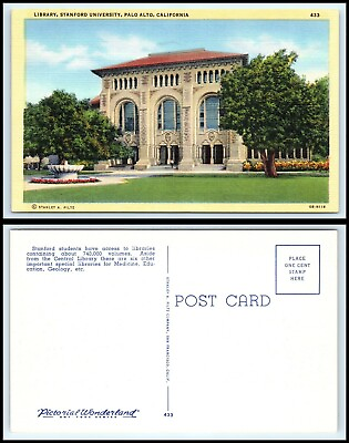 #ad CALIFORNIA Postcard Palo Alto Stanford University The Library R49 $3.99