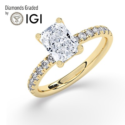 #ad IGI 3.00CT Solitaire Lab Grown Radiant Diamond Engagement Ring18K Yellow Gold $3389.60