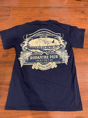 #ad Men Size Small Rodanthe Pier Fisherman Paradise Shirt Obx Navy Blue Outer Banks $8.99